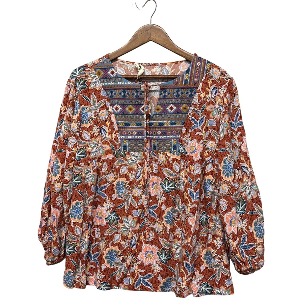 Savanna Jane Womens Tunic Top Size M Boho Floral Embroidered Babydoll‎ Hippie